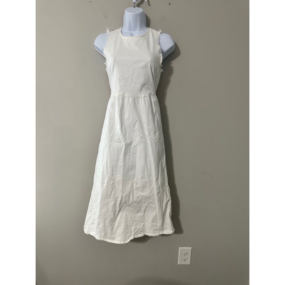 Loup White Sleeveless Midi Dress XS Frayed Edge Casual Summer Cotton